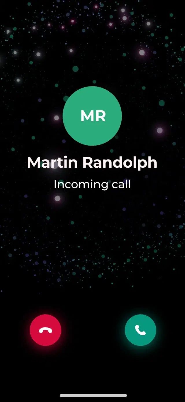 Black Phone incoming call from Martin Randolph with decline and answer buttons